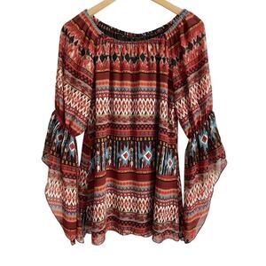Western Boho Top Womens Small Blouse Sheer Whimsy Peasant Festival Blouse Shirt‎